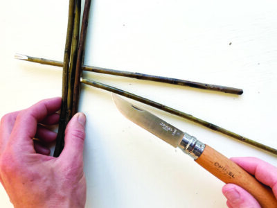 poking slyped vines through split spokes